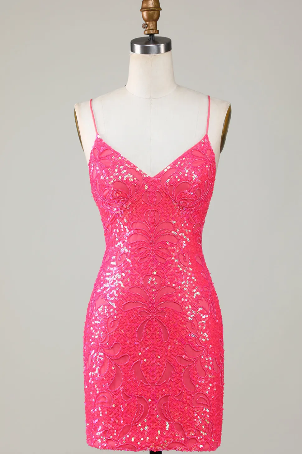 Sparkly Fuchsia frisado apertado vestido curto Homecoming