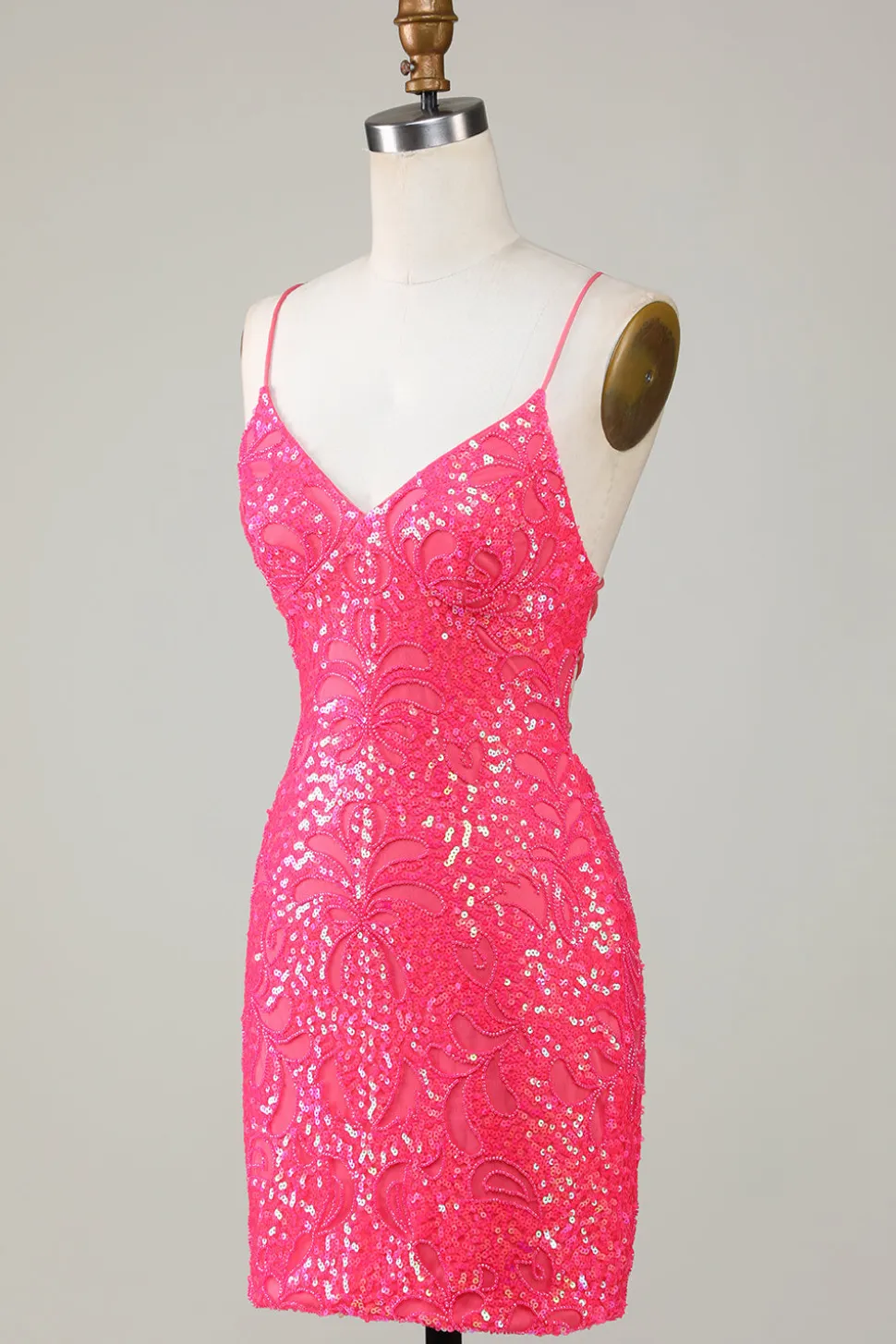 Sparkly Fuchsia frisado apertado vestido curto Homecoming