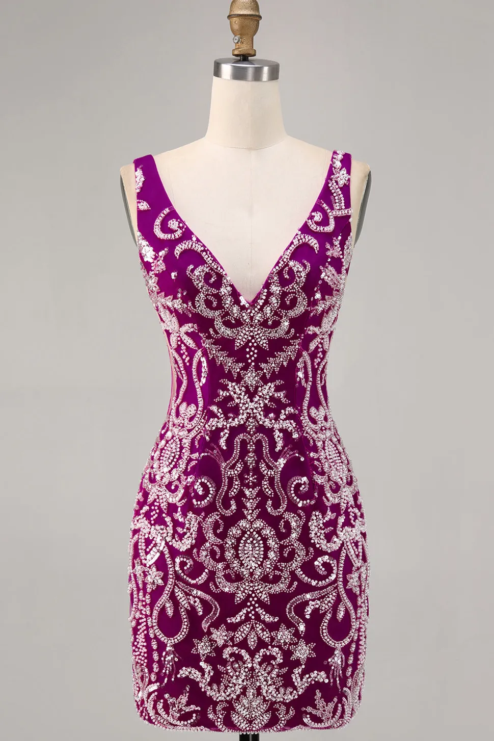 Sparkly Fuchsia frisado bodycon Homecoming vestido