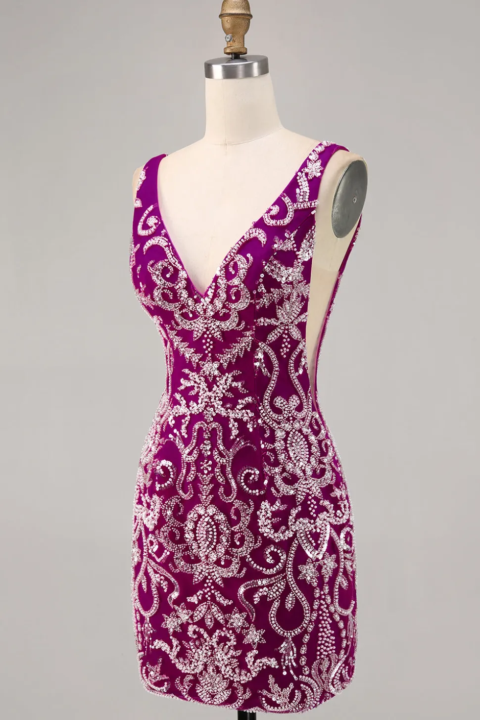 Sparkly Fuchsia frisado bodycon Homecoming vestido