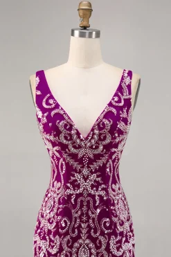 Sparkly Fuchsia frisado bodycon Homecoming vestido