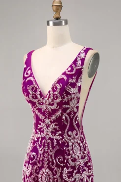 Sparkly Fuchsia frisado bodycon Homecoming vestido