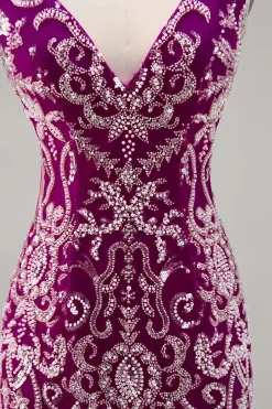Sparkly Fuchsia frisado bodycon Homecoming vestido