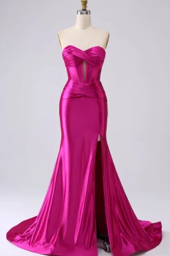 Sparkly Fuchsia Sereia Querida Corset Long Prom Dress com Fenda