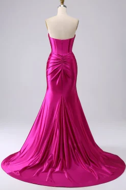 Sparkly Fuchsia Sereia Querida Corset Long Prom Dress com Fenda