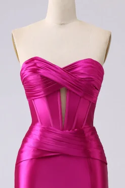 Sparkly Fuchsia Sereia Querida Corset Long Prom Dress com Fenda