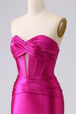 Sparkly Fuchsia Sereia Querida Corset Long Prom Dress com Fenda