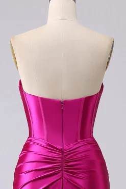 Sparkly Fuchsia Sereia Querida Corset Long Prom Dress com Fenda