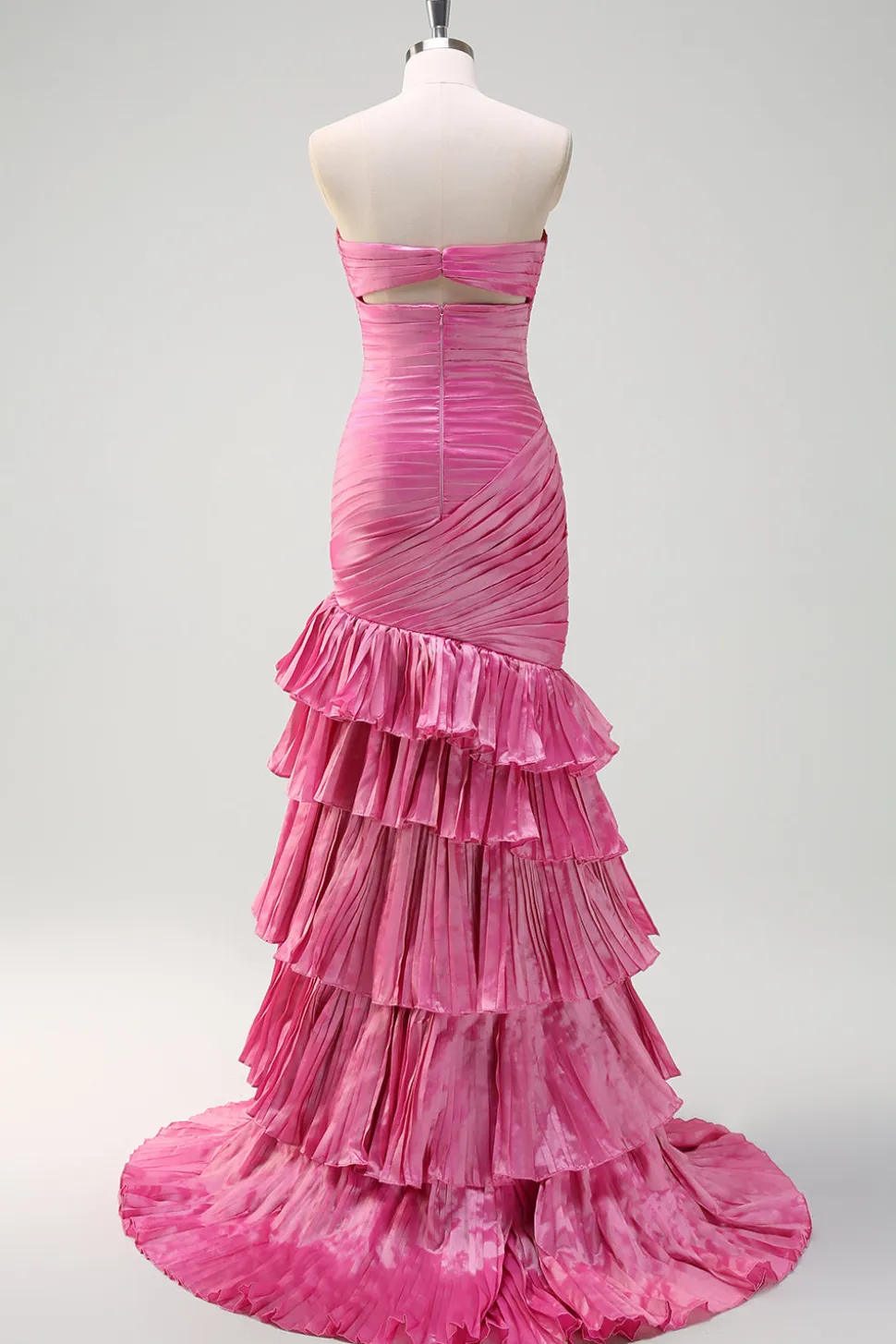 Sparkly Fuchsia Sereia Strapless Beaded Ruched Ruffles Long Prom Dress com Fenda