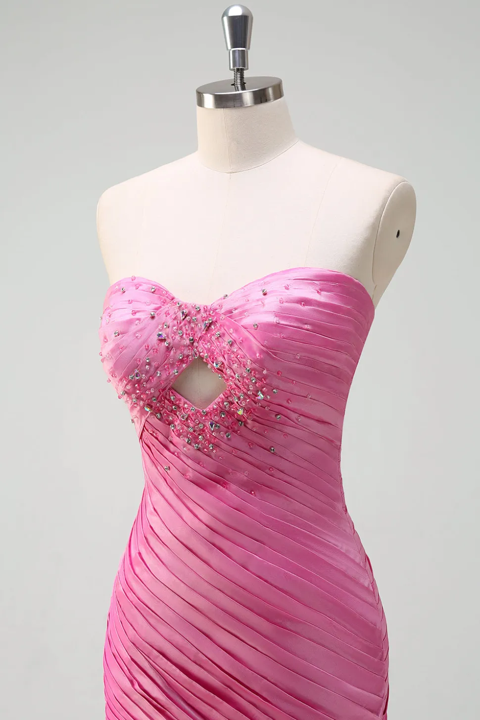Sparkly Fuchsia Sereia Strapless Beaded Ruched Ruffles Long Prom Dress com Fenda