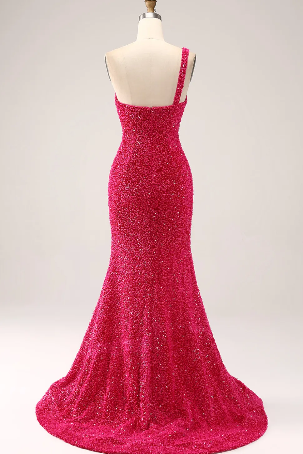Sparkly Fuchsia Sereia Um Ombro Longo Vestido de Baile de Lantejoulas com Fenda