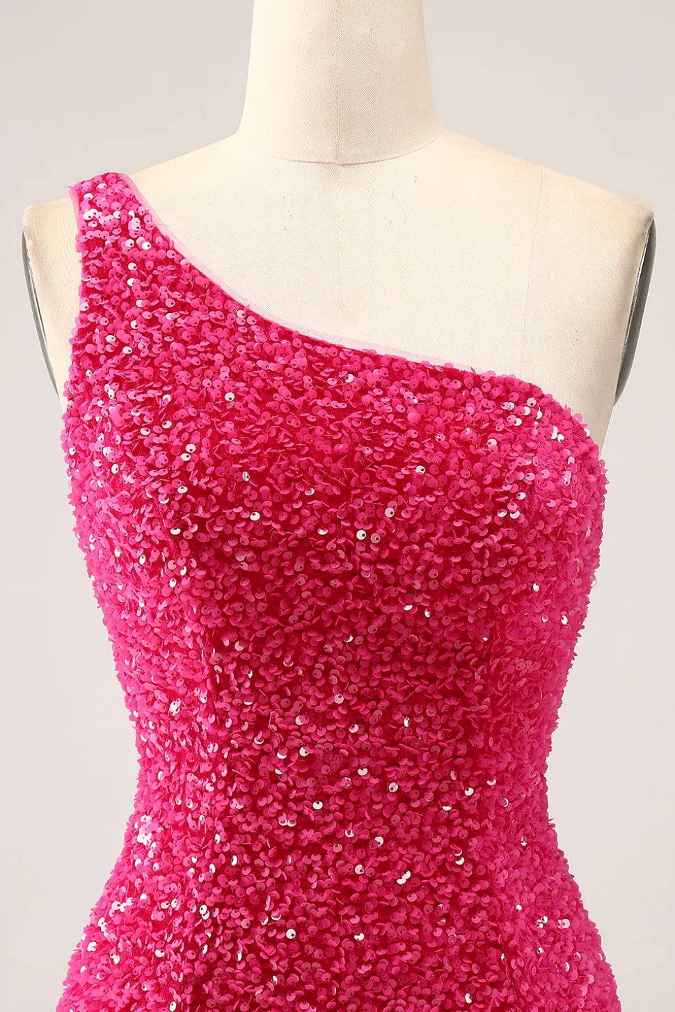 Sparkly Fuchsia Sereia Um Ombro Longo Vestido de Baile de Lantejoulas com Fenda