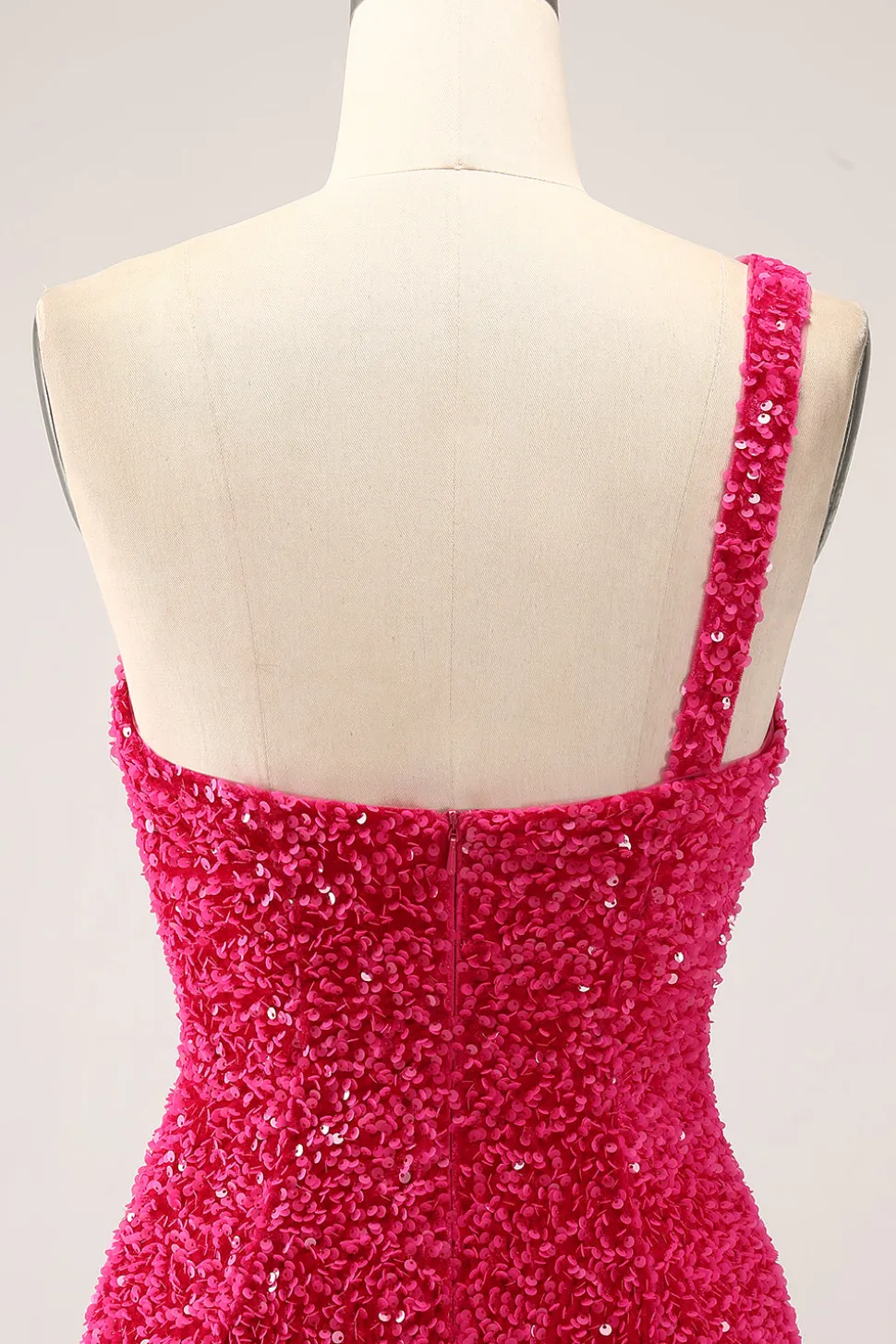 Sparkly Fuchsia Sereia Um Ombro Longo Vestido de Baile de Lantejoulas com Fenda
