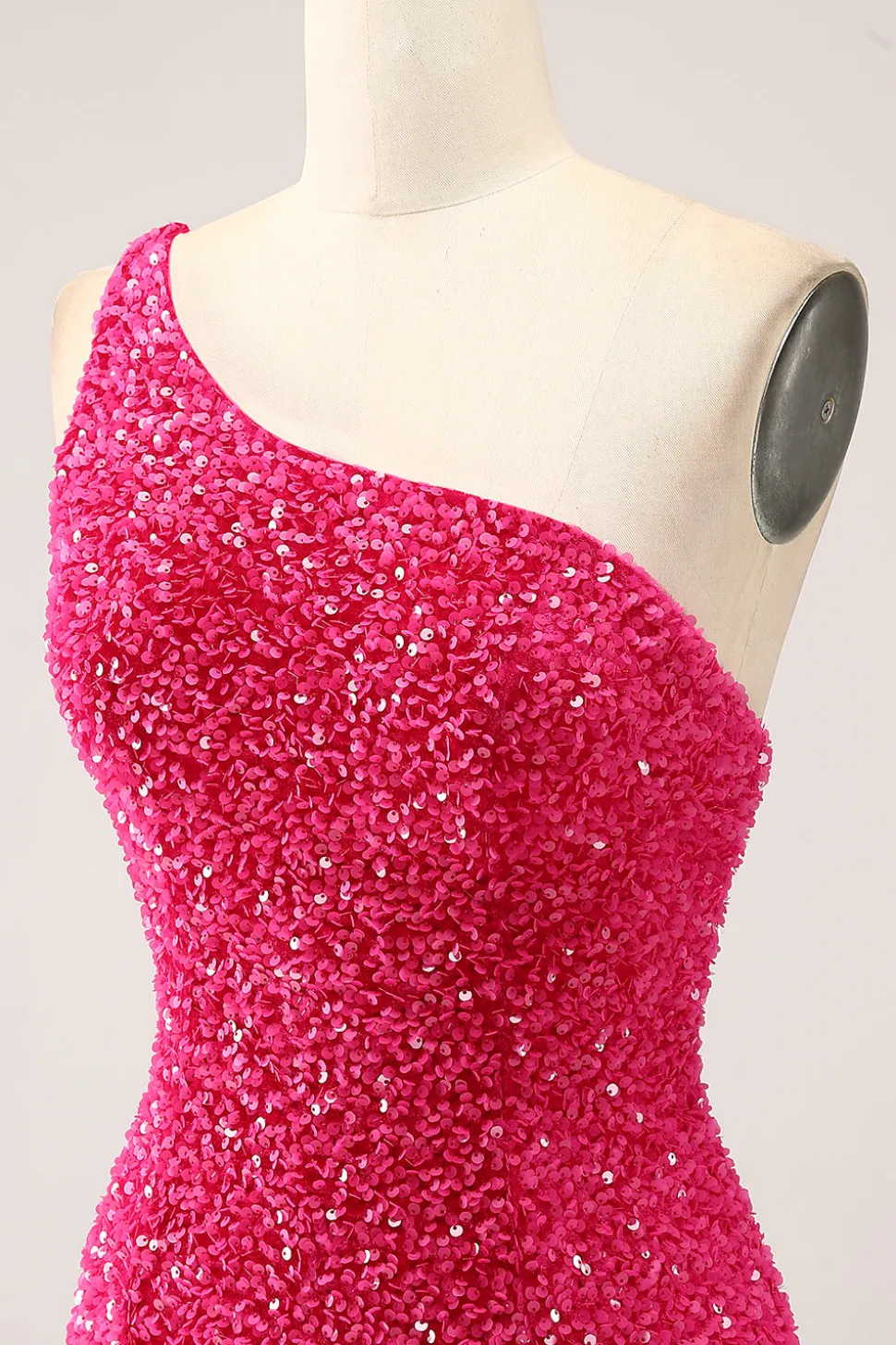 Sparkly Fuchsia Sereia Um Ombro Longo Vestido de Baile de Lantejoulas com Fenda