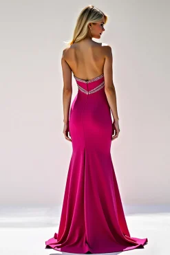 Sparkly Fuchsia Strapless bainha vestido de baile com fenda