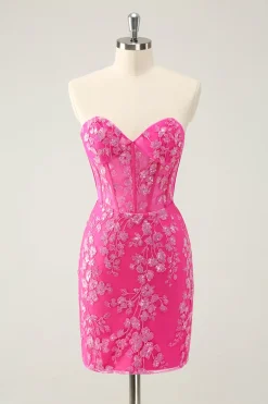 Sparkly Fuchsia Sweetheart Corset Homecoming Dress com apliques