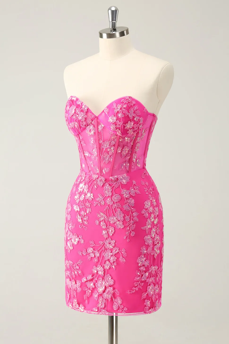 Sparkly Fuchsia Sweetheart Corset Homecoming Dress com apliques