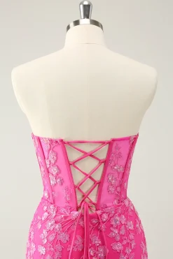 Sparkly Fuchsia Sweetheart Corset Homecoming Dress com apliques