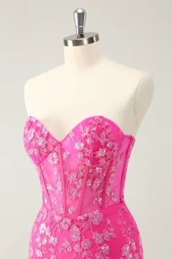 Sparkly Fuchsia Sweetheart Corset Homecoming Dress com apliques