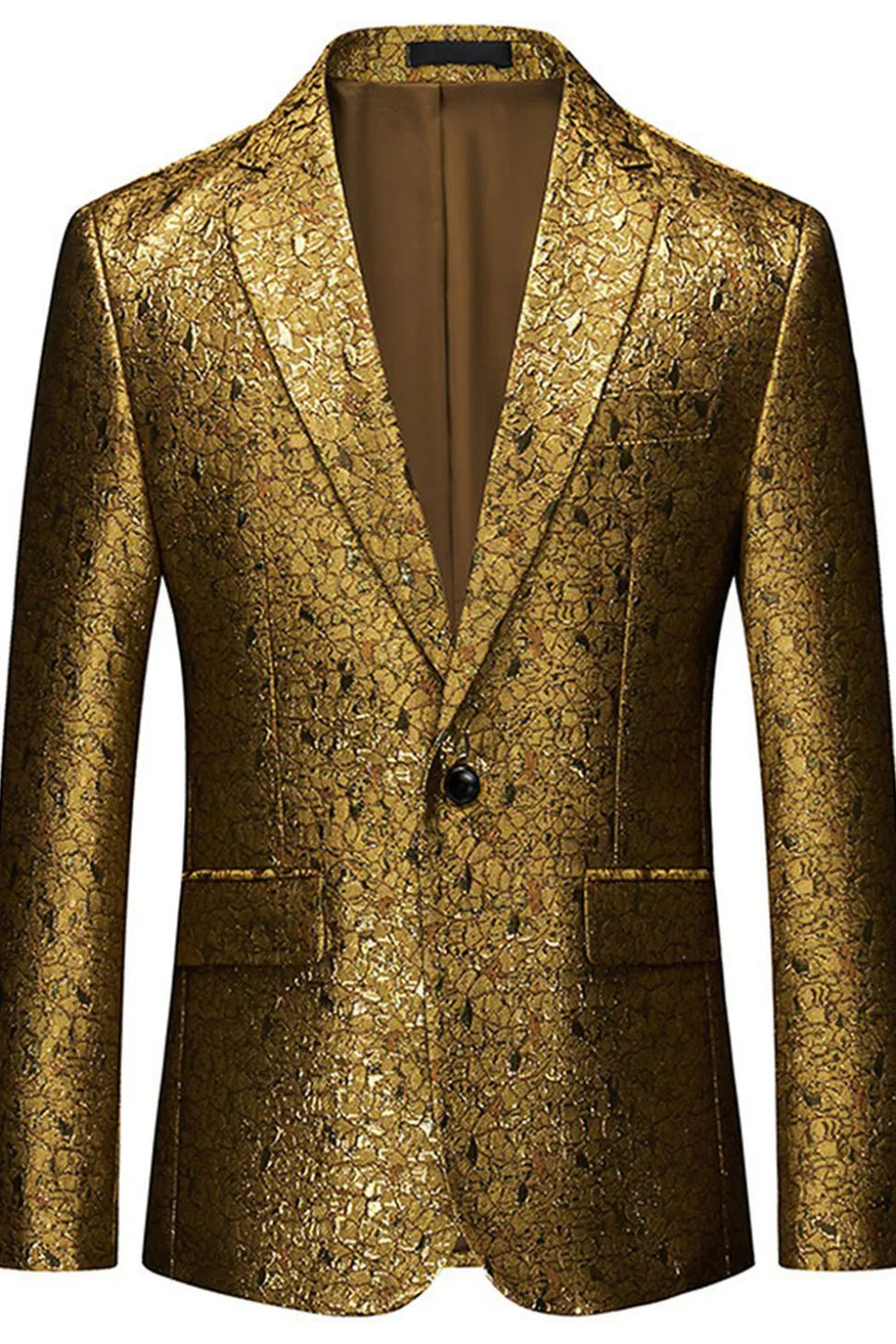 Sparkly Golden Notched Lapela Textura Prom Blazer