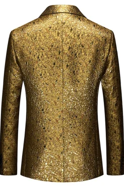 Sparkly Golden Notched Lapela Textura Prom Blazer