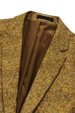 Sparkly Golden Notched Lapela Textura Prom Blazer