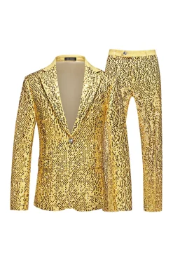 Sparkly Golden Notched Lapel Sequins 2 peças Prom Suits