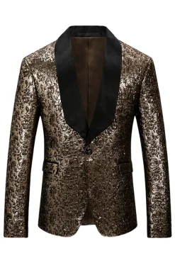Sparkly Golden Shawl Lapela Masculino Prom Blazer