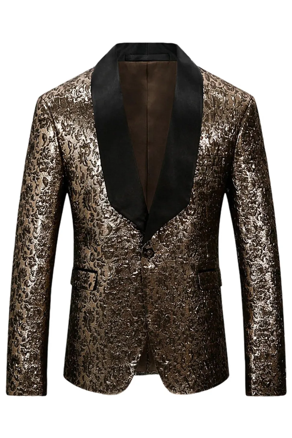 Sparkly Golden Shawl Lapela Masculino Prom Blazer
