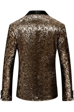 Sparkly Golden Shawl Lapela Masculino Prom Blazer