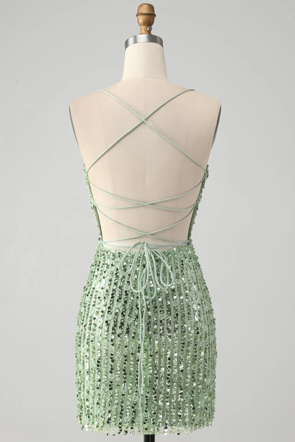 Sparkly Green Bodycon Sequins Lace Up Vestido Curto Homecoming
