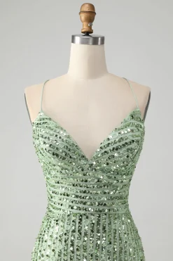 Sparkly Green Bodycon Sequins Lace Up Vestido Curto Homecoming