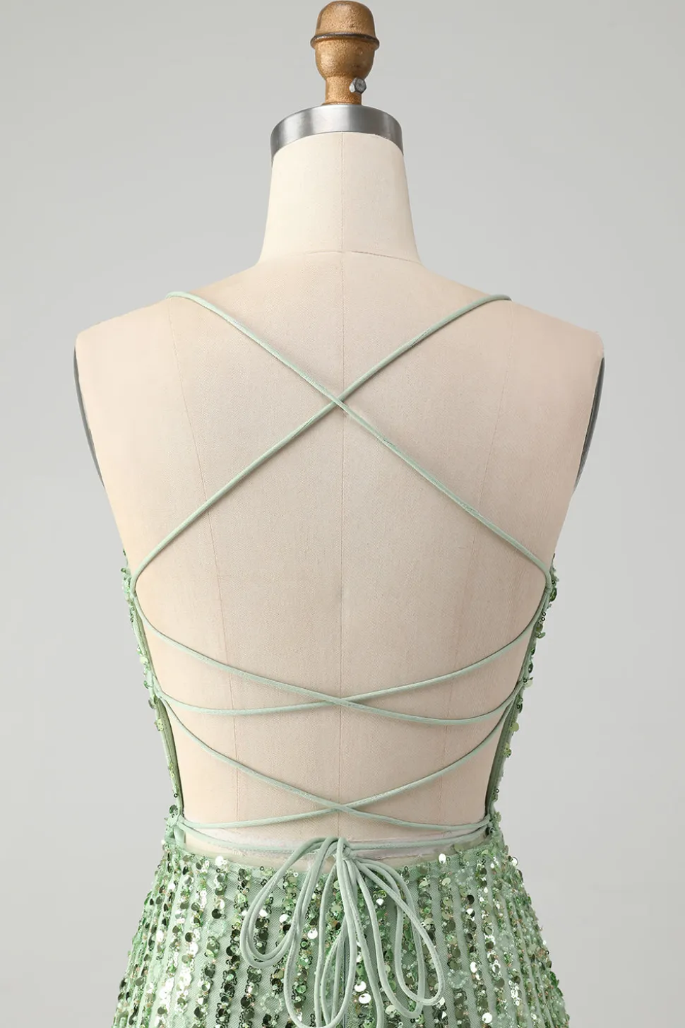 Sparkly Green Bodycon Sequins Lace Up Vestido Curto Homecoming