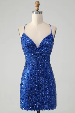 Sparkly Green Bodycon Sequins Lace Up Vestido Curto Homecoming