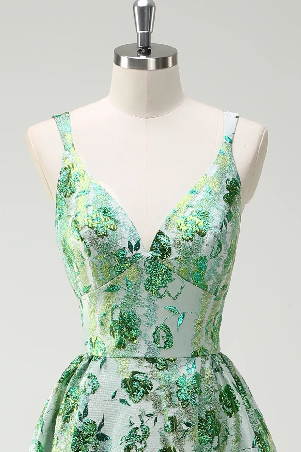Sparkly Green Floral A-Line Esparguete Correias Long Prom Dress