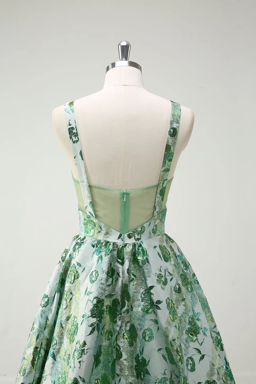 Sparkly Green Floral A-Line Esparguete Correias Long Prom Dress