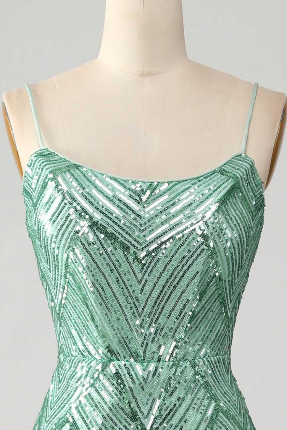 Sparkly Green Sequins Lace-Up Back Long Sereia Prom Dress with Slit