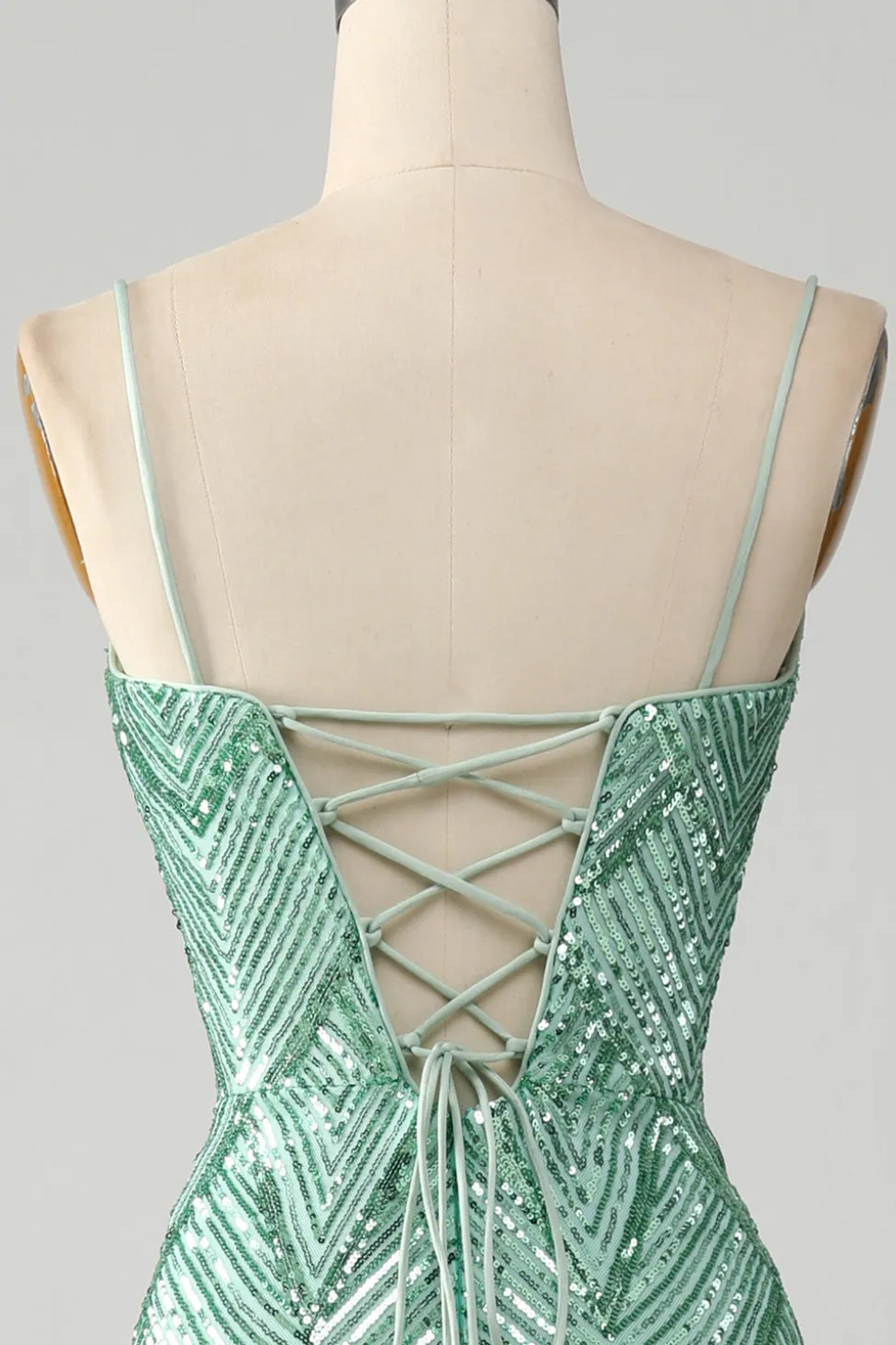 Sparkly Green Sequins Lace-Up Back Long Sereia Prom Dress with Slit