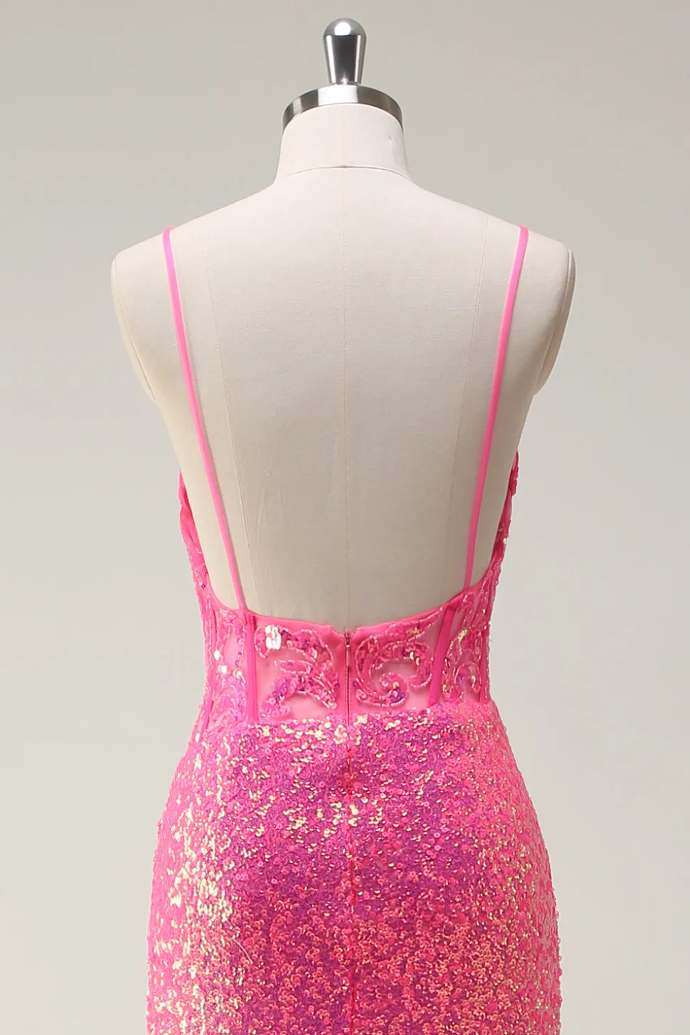 Sparkly Hot Pink Sequin Corset Sereia Vestido de Baile com Fenda