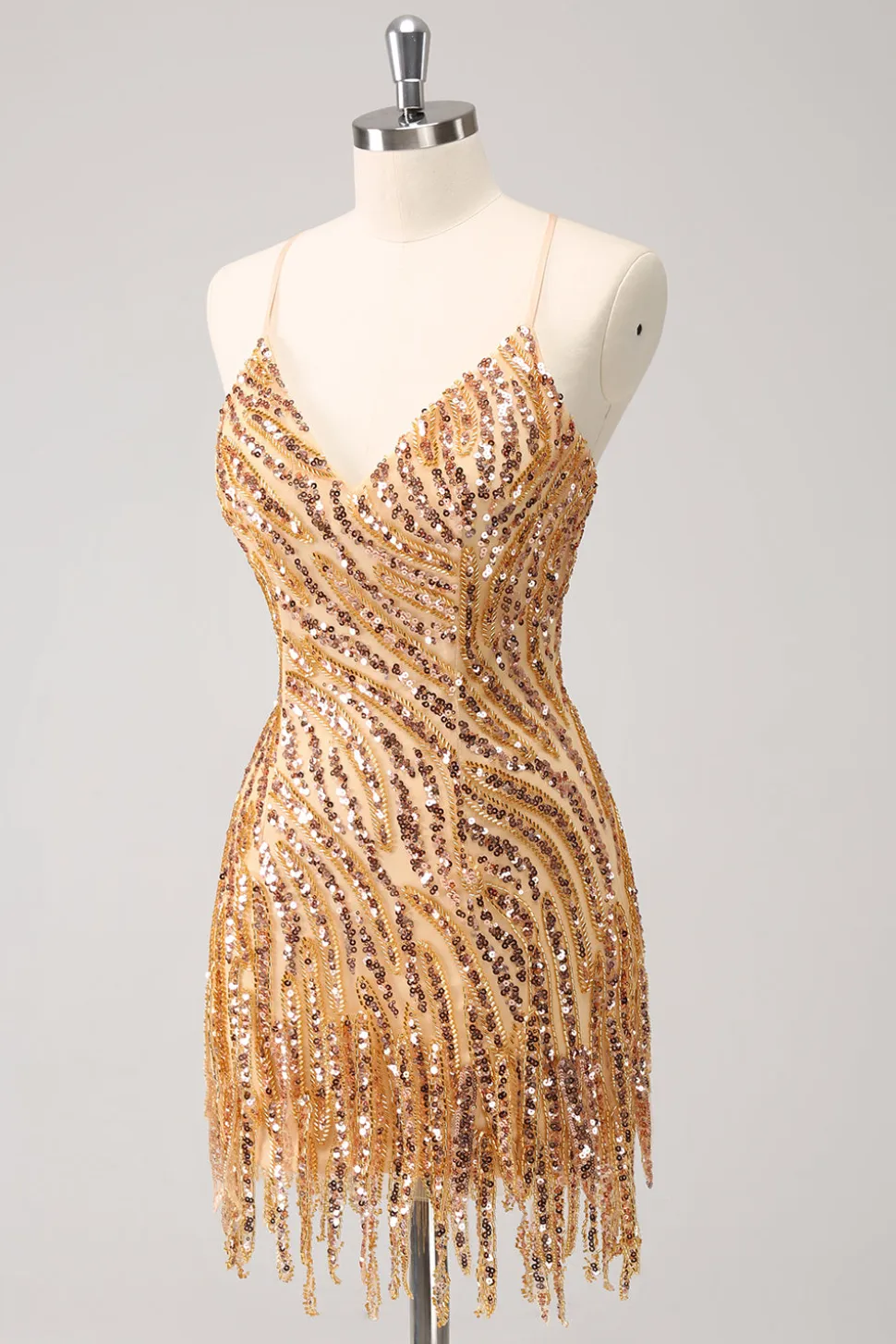 Sparkly Hot Pink Sequins V Pescoço Apertado Homecoming Dress com franjas