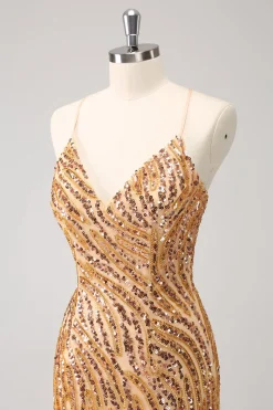 Sparkly Hot Pink Sequins V Pescoço Apertado Homecoming Dress com franjas