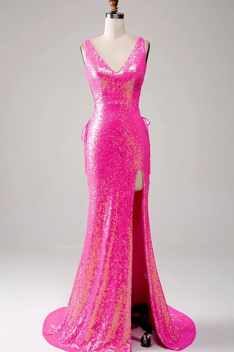 Sparkly Hot Pink Sereia Prom Dress com Fenda