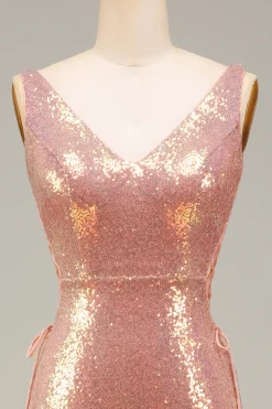 Sparkly Hot Pink Sereia Prom Dress com Fenda