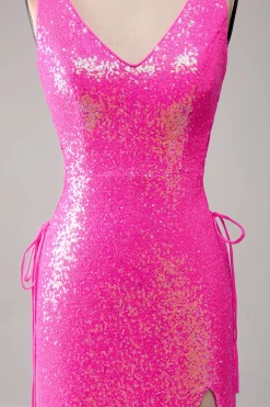 Sparkly Hot Pink Sereia Prom Dress com Fenda