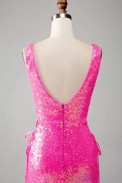 Sparkly Hot Pink Sereia Prom Dress com Fenda