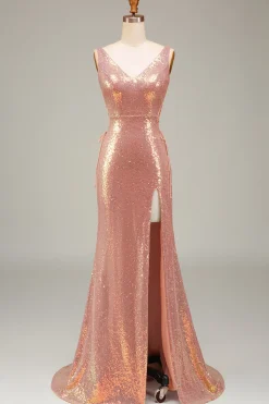 Sparkly Hot Pink Sereia Prom Dress com Fenda