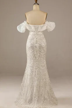 Sparkly Ivory Semaid Sequined Floor-Length Vestido de Noiva