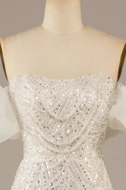 Sparkly Ivory Semaid Sequined Floor-Length Vestido de Noiva