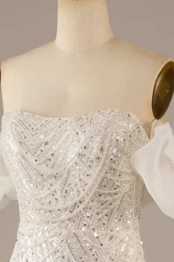 Sparkly Ivory Semaid Sequined Floor-Length Vestido de Noiva