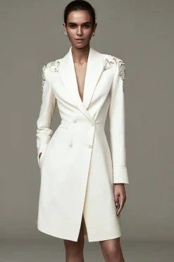 Sparkly Ivory Xaile Lapela Vestido Blazer Curto